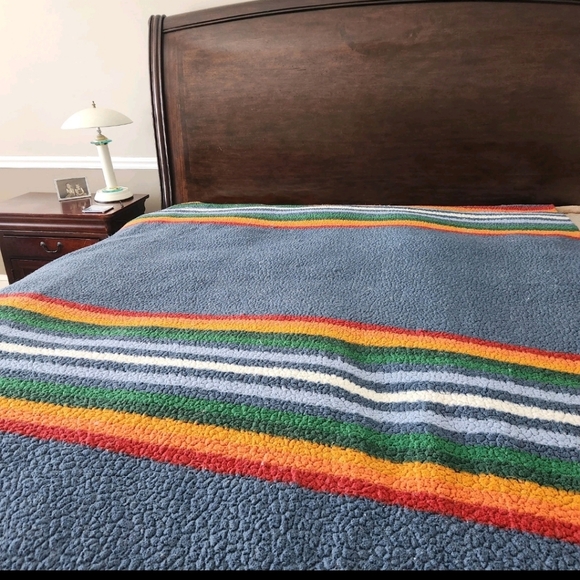 Pendleton Other - PENDLETON Serape Striped Sherpa Fleece Blanket Sham Blue Reversible 90 x 65